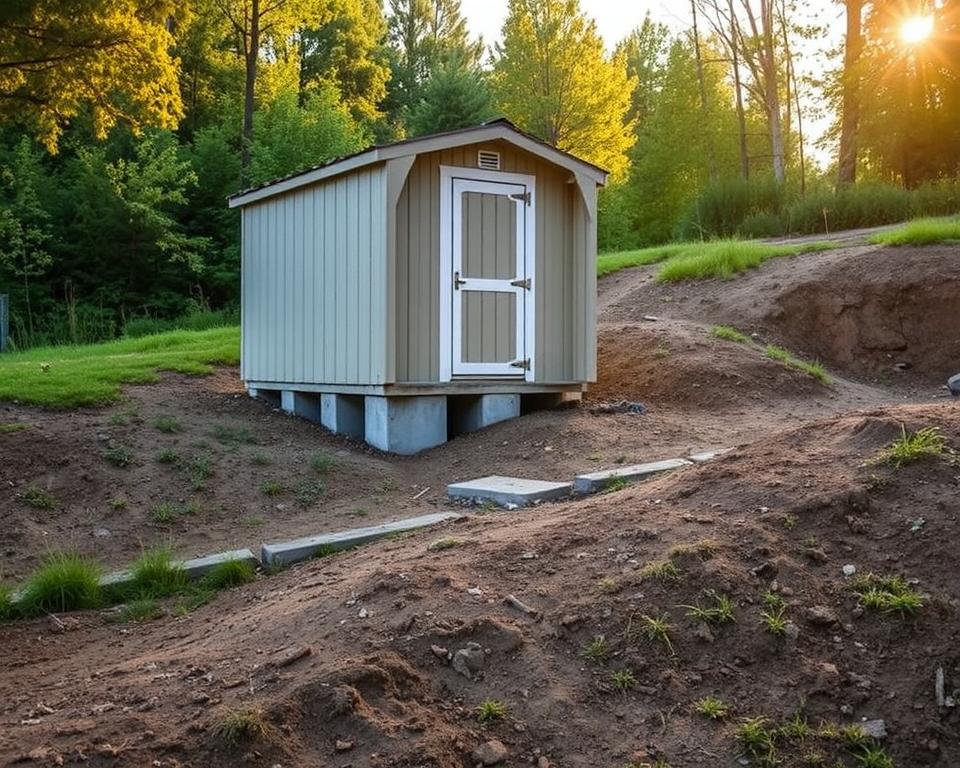 concrete pad shed on slope