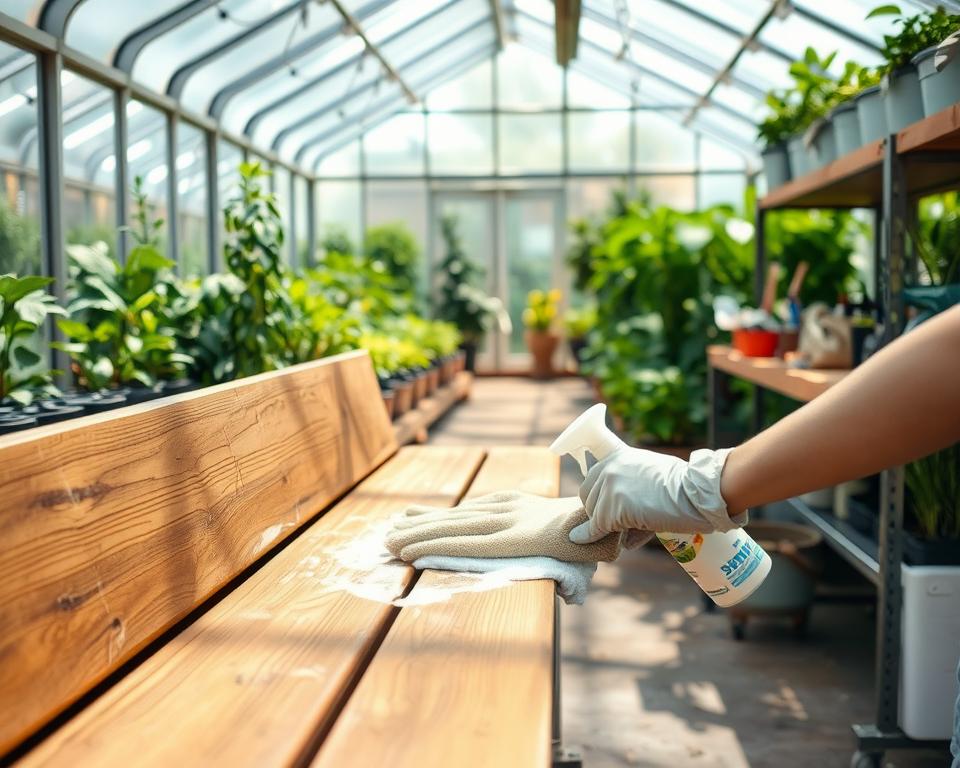 sanitise greenhouse benches