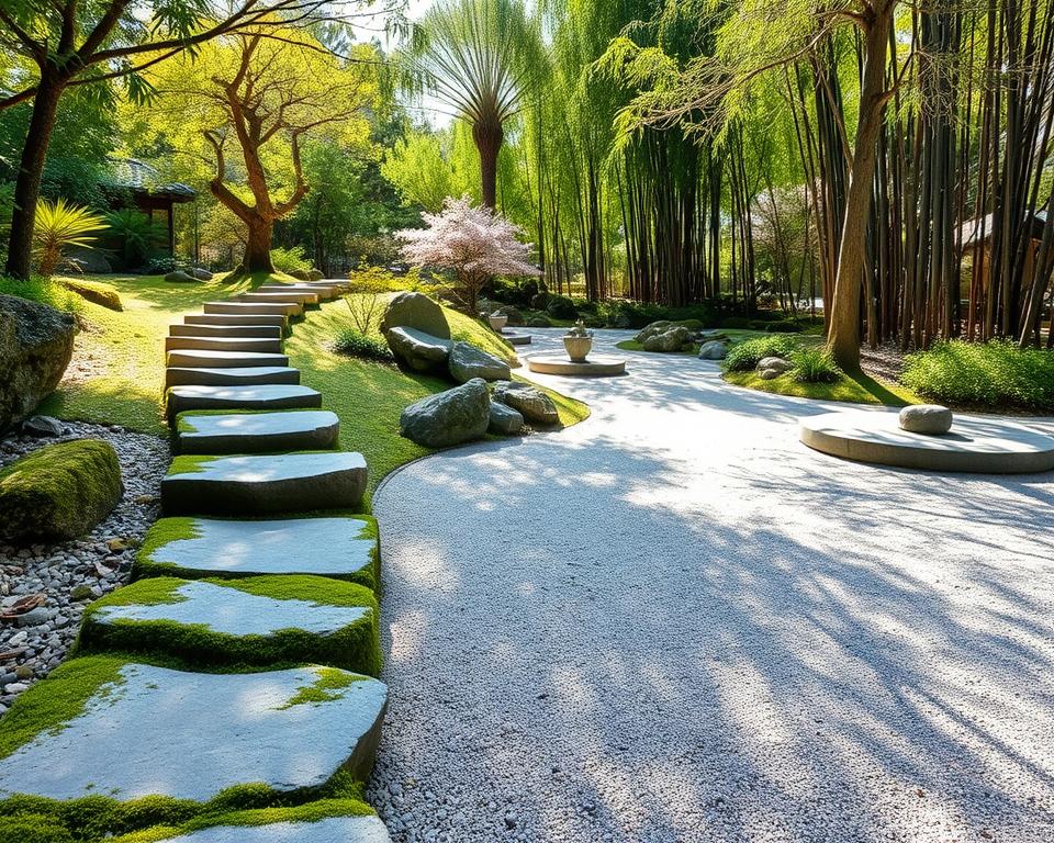 Zen garden pathways and stepping stones