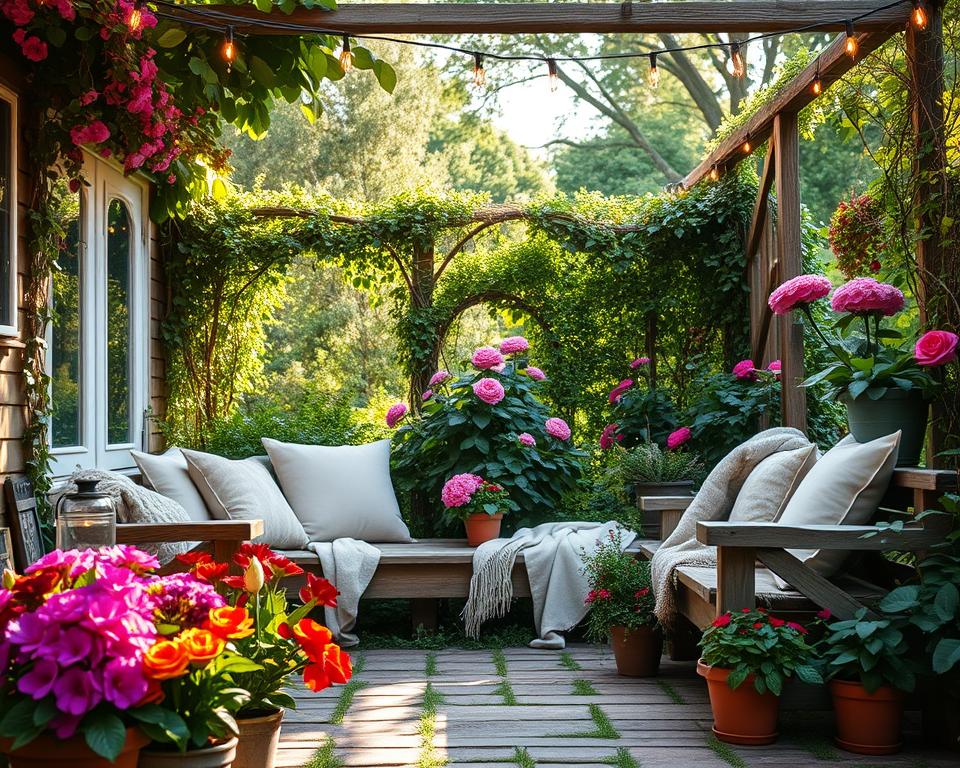 intimate garden seating area
