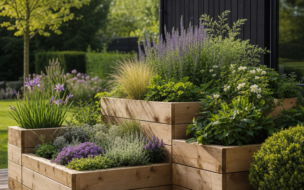 Layered Planting Displays with Raised Timber Garden Containers