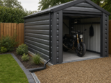 Managing Rainwater Around a Metal Motorcycle Garage – Guide to Rainwater runoff and splashback planning around domestic metal motorcycle garages