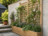 Planning a Timber Planter with Integrated Trellis Against a Garden Wall – Guide to Using timber planters with integrated trellis to soften walls and support vertical planting