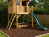 Planning Safer Ground Surfaces Around Raised Garden Playhouses – Guide to Safe surfacing and fall zones around raised timber playhouses