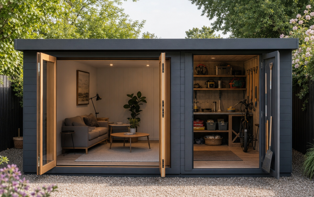 Planning storage zones in a combined cabin and shed