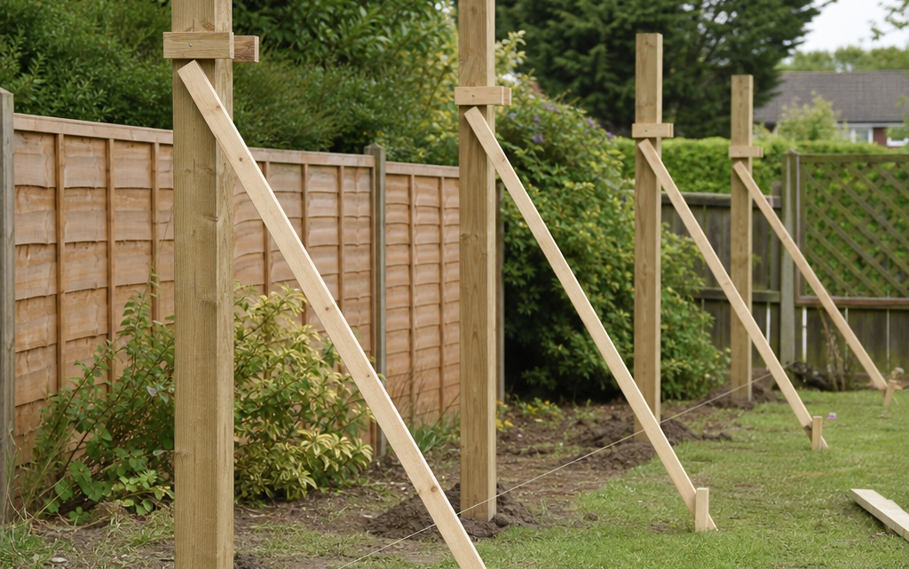 Temporary Bracing for Plumb Timber Fence Post Installation